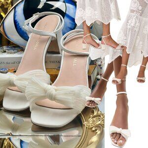 🆕 LOEFFLER RANDALL 🧿 NWOT Kimora White Pleated Bow Heel, Sz 6.5